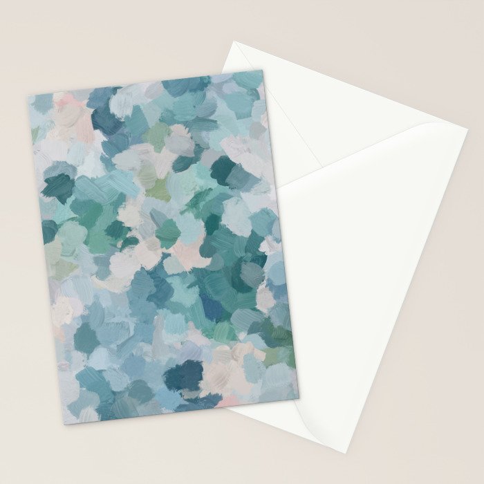 Flowers in the Wind II - Mint Green Sky Blue Teal Blush Pink Abstract Nature Nature Painting Art Stationery Card Gallery Image 2