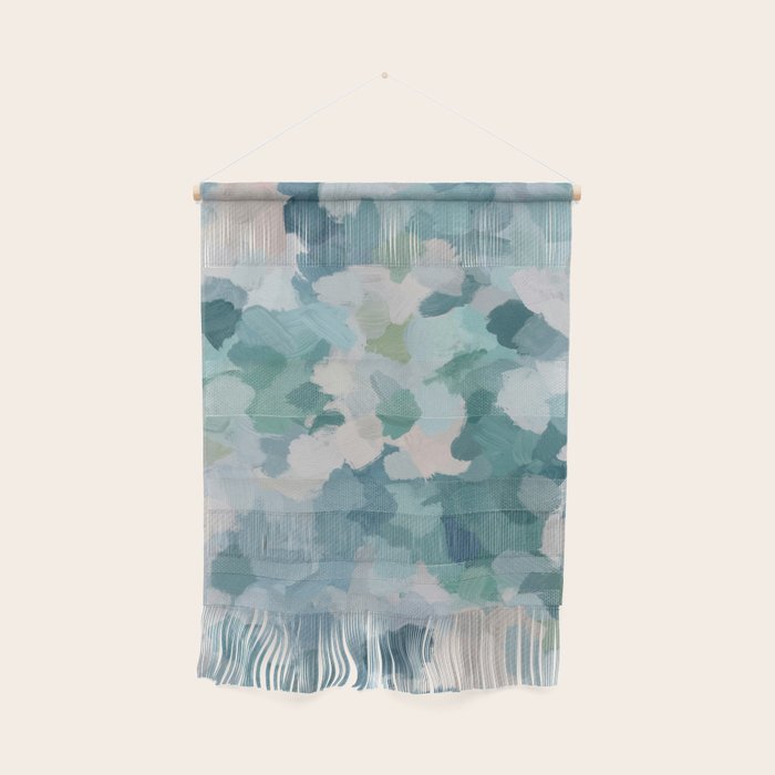 Flowers in the Wind II - Mint Green Sky Blue Teal Blush Pink Abstract Nature Nature Painting Art Wall Hanging Gallery Image 1