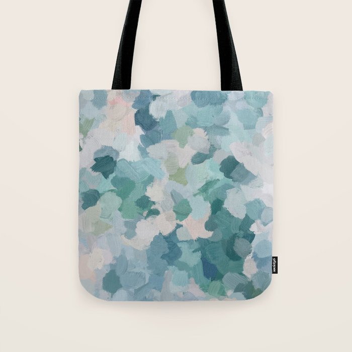 Flowers in the Wind II - Mint Green Sky Blue Teal Blush Pink Abstract Nature Nature Painting Art Tote Bag Gallery Image 1