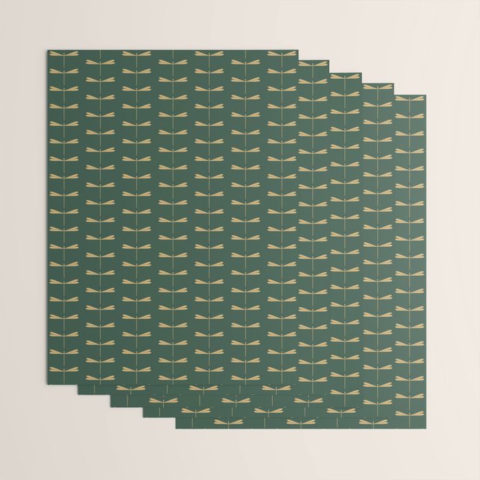 Dragonfly Pattern XVII Kelly Green Wrapping Paper Gallery Image 3