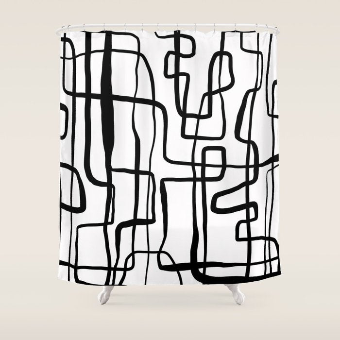 Confusing Lines Black And White Abstract Art Shower Curtain Gallery Image 1