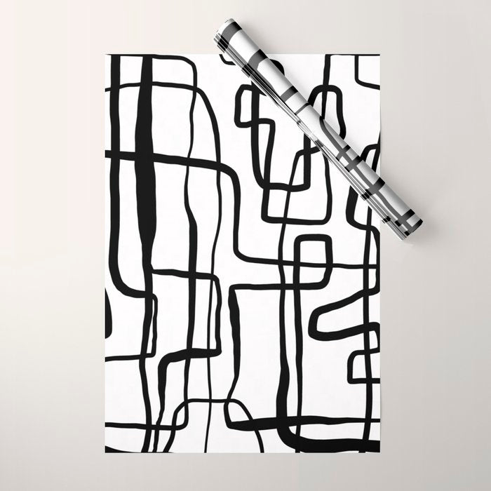 Confusing Lines Black And White Abstract Art Wrapping Paper Gallery Image 1