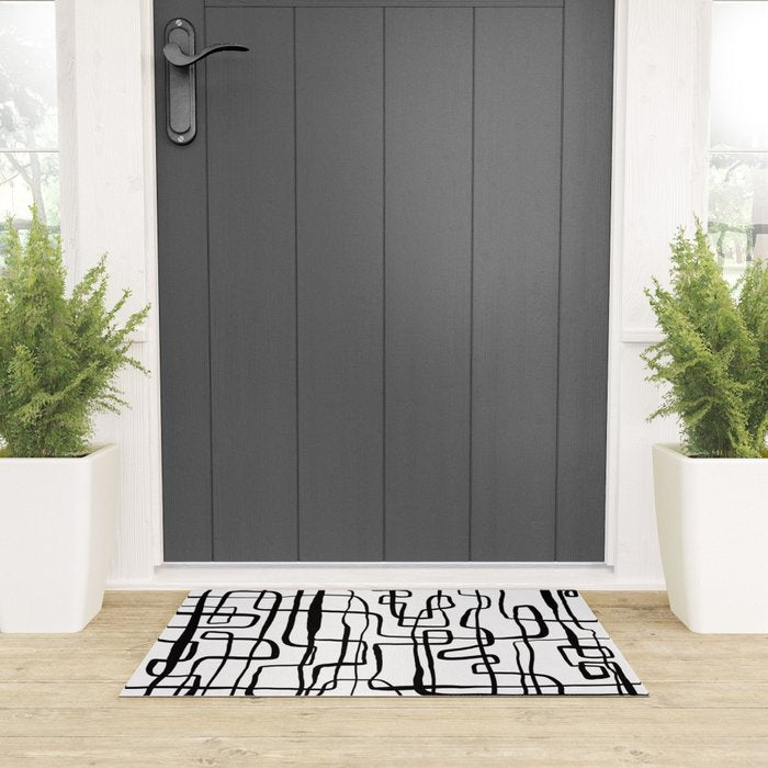 Confusing Lines Black And White Abstract Art Welcome Mat Gallery Image 3