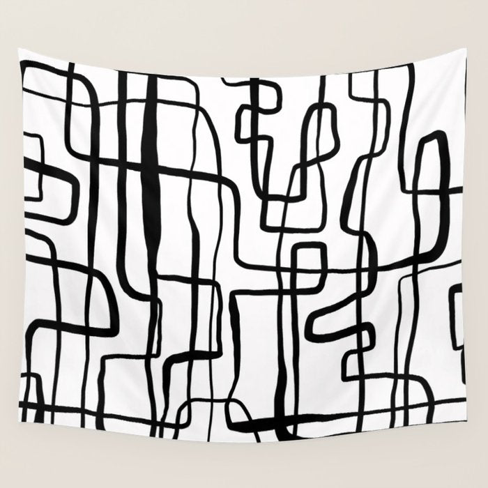 Confusing Lines Black And White Abstract Art Wall Tapestry Gallery Image 1