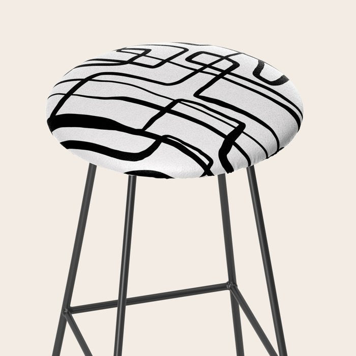 Confusing Lines Black And White Abstract Art Stool Gallery Image 2
