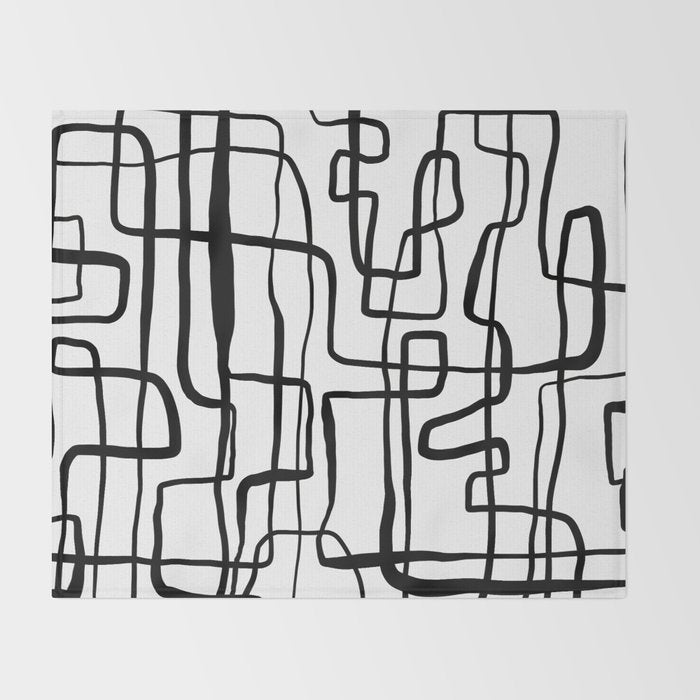 Confusing Lines Black And White Abstract Art Throw Blanket Gallery Image 2