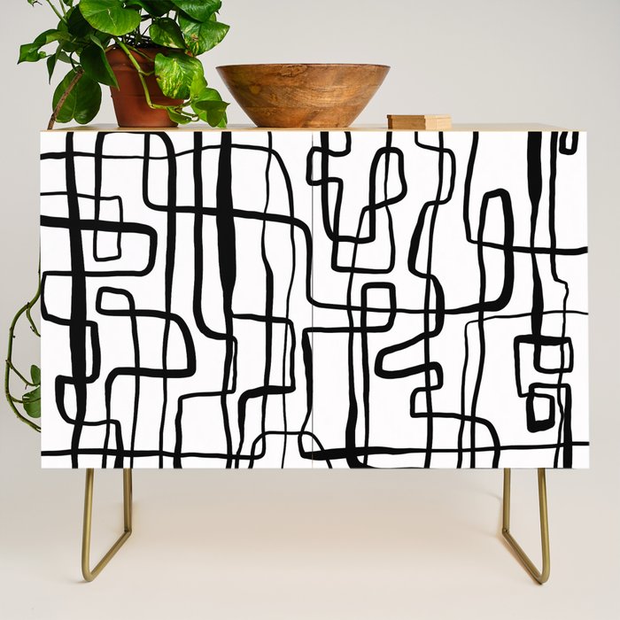 Confusing Lines Black And White Abstract Art Credenza Gallery Image 1