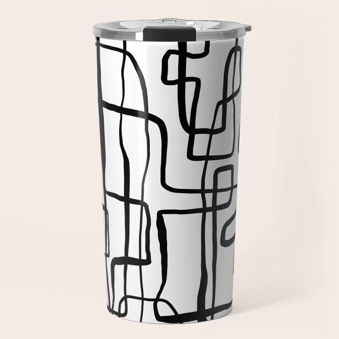 Confusing Lines Black And White Abstract Art Travel Mug Gallery Image 1
