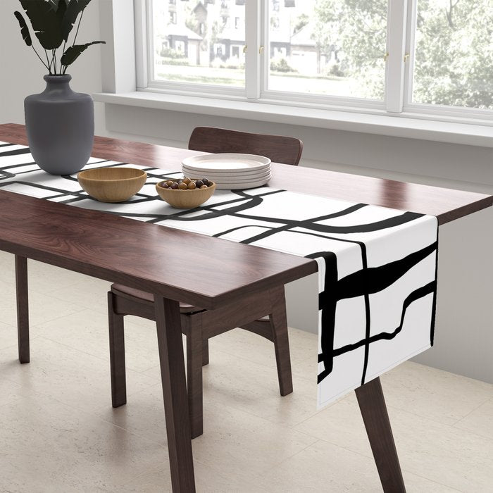 Confusing Lines Black And White Abstract Art Table Runner Gallery Image 2