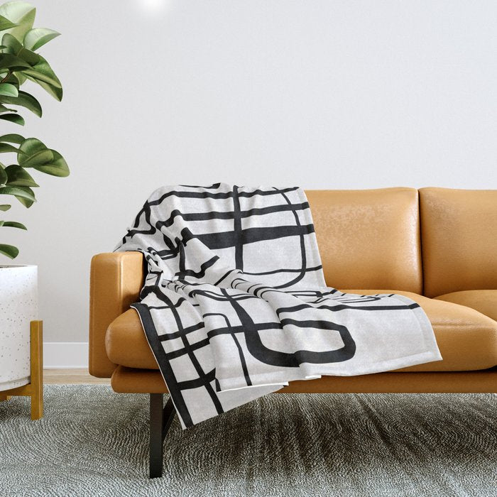 Confusing Lines Black And White Abstract Art Throw Blanket Gallery Image 1
