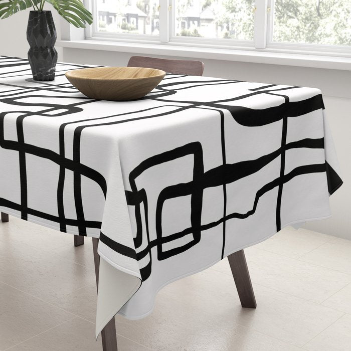 Confusing Lines Black And White Abstract Art Tablecloth Gallery Image 3