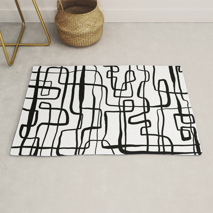 Confusing Lines Black And White Abstract Art Rug Gallery Image 1