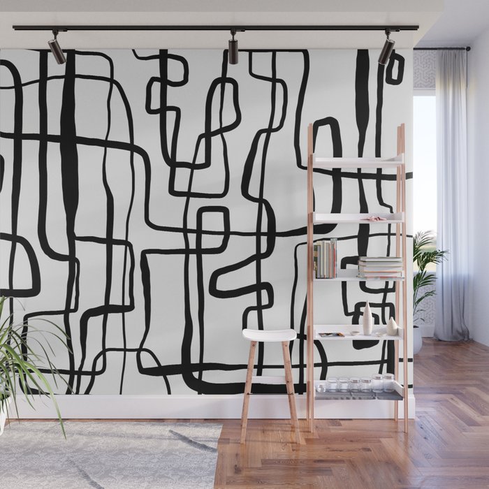 Confusing Lines Black And White Abstract Art Wall Mural Gallery Image 1