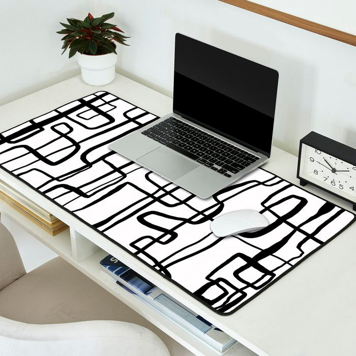 Confusing Lines Black And White Abstract Art Desk Mat Gallery Image 2