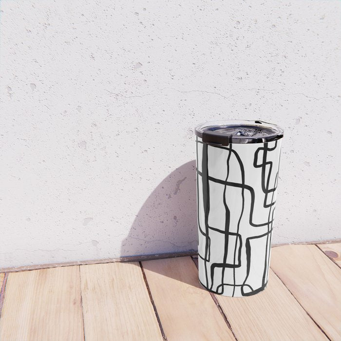 Confusing Lines Black And White Abstract Art Travel Mug Gallery Image 4
