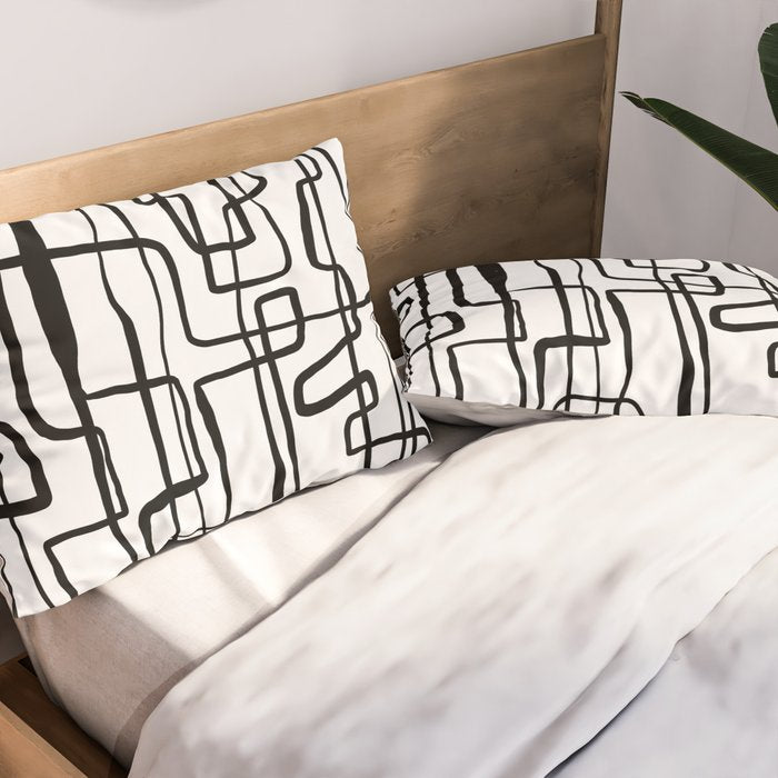 Confusing Lines Black And White Abstract Art Pillow Sham Gallery Image 2
