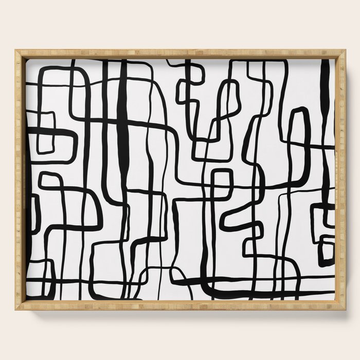 Confusing Lines Black And White Abstract Art Serving Tray Gallery Image 1