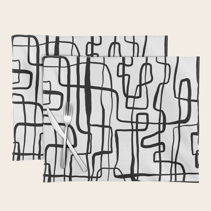 Confusing Lines Black And White Abstract Art Placemat Gallery Image 1
