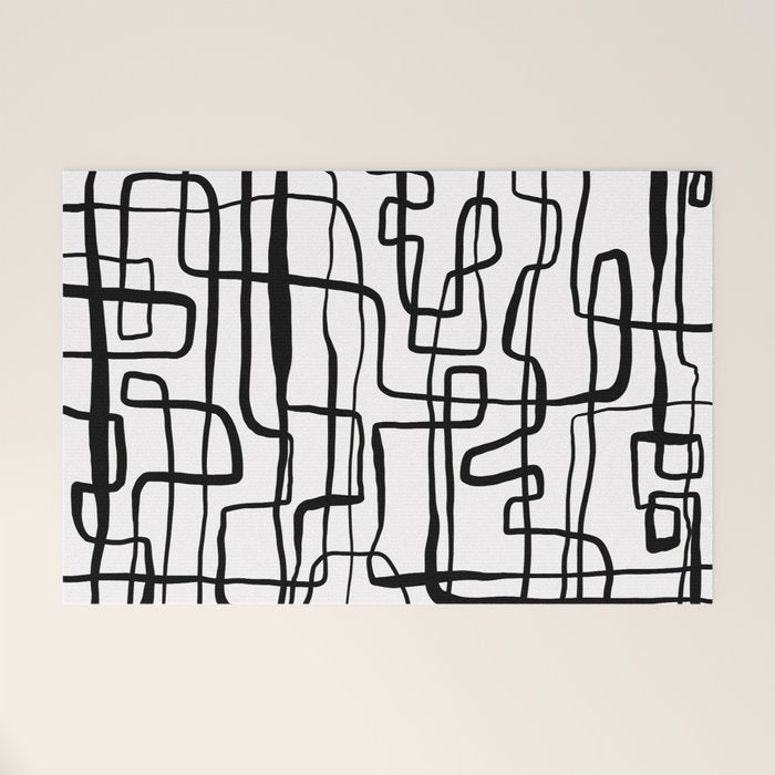 Confusing Lines Black And White Abstract Art Welcome Mat Gallery Image 1