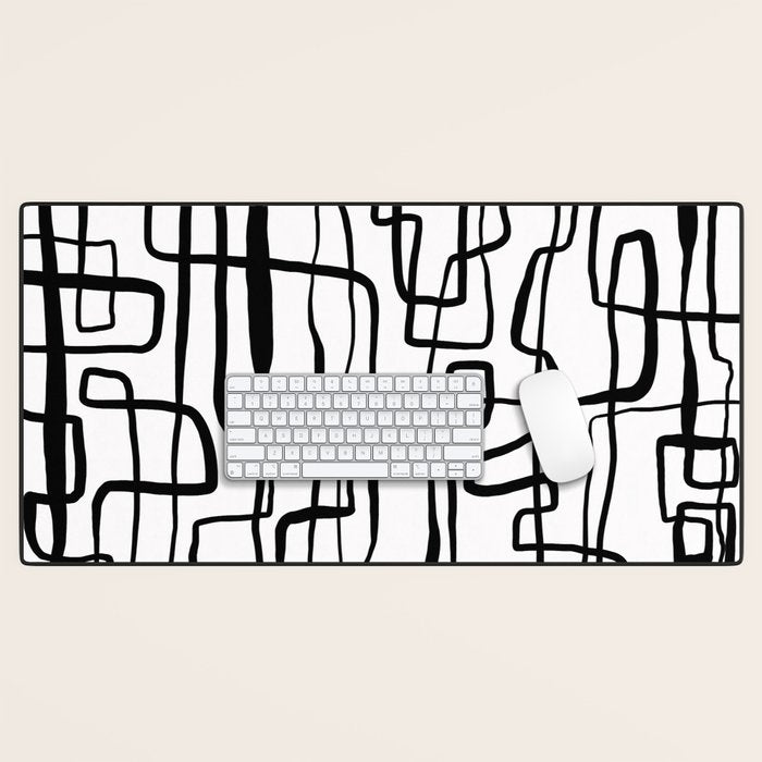 Confusing Lines Black And White Abstract Art Desk Mat Gallery Image 1