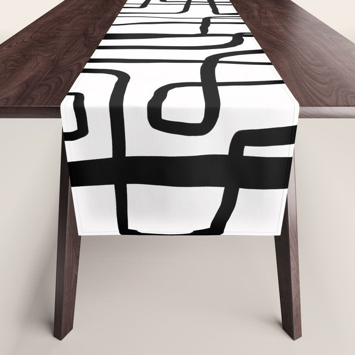 Confusing Lines Black And White Abstract Art Table Runner Gallery Image 1