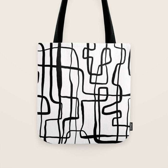 Confusing Lines Black And White Abstract Art Tote Bag Gallery Image 1