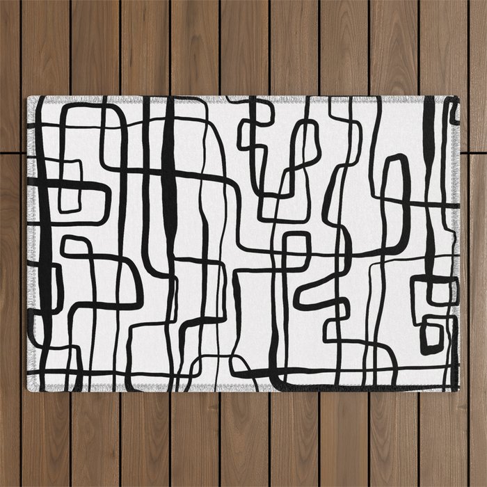 Confusing Lines Black And White Abstract Art Outdoor Rug Gallery Image 1