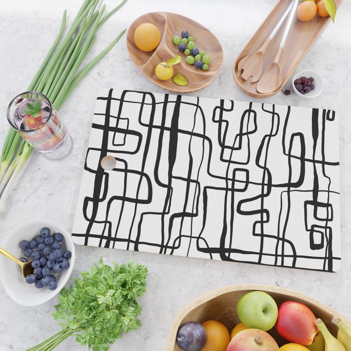 Confusing Lines Black And White Abstract Art Cutting Board Gallery Image 2