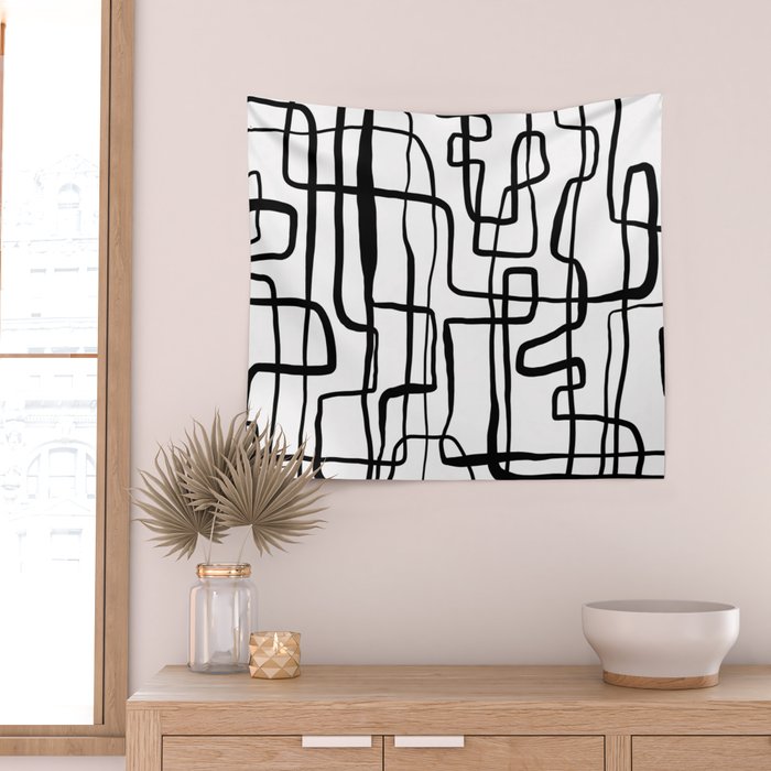 Confusing Lines Black And White Abstract Art Wall Tapestry Gallery Image 2