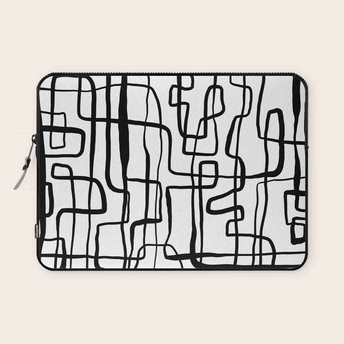 Confusing Lines Black And White Abstract Art Laptop Sleeve Gallery Image 1