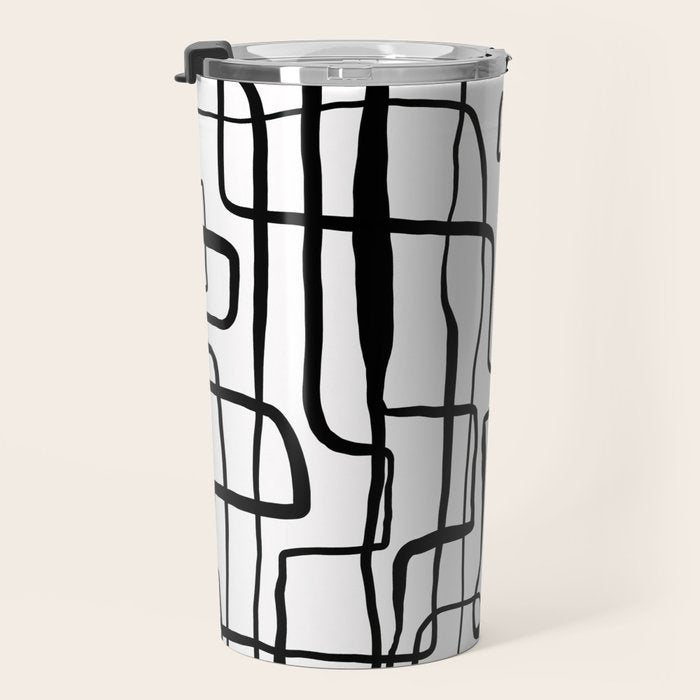 Confusing Lines Black And White Abstract Art Travel Mug Gallery Image 3