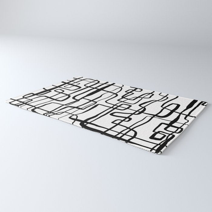 Confusing Lines Black And White Abstract Art Rug Gallery Image 3