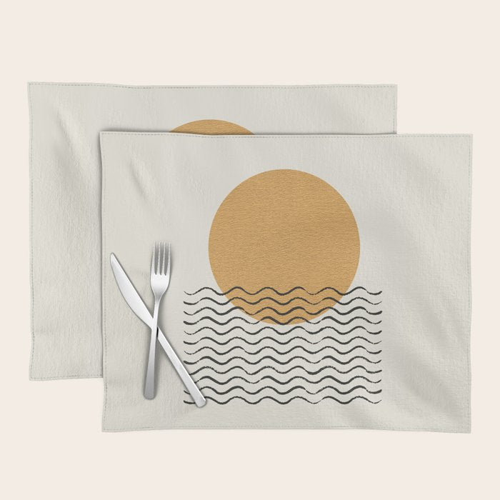 Ocean wave gold sunrise - mid century style Placemat Gallery Image 1