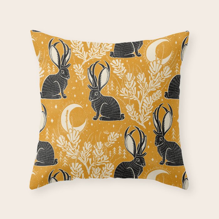 Jackalope - marigold and black  Throw Pillow Gallery Image 1