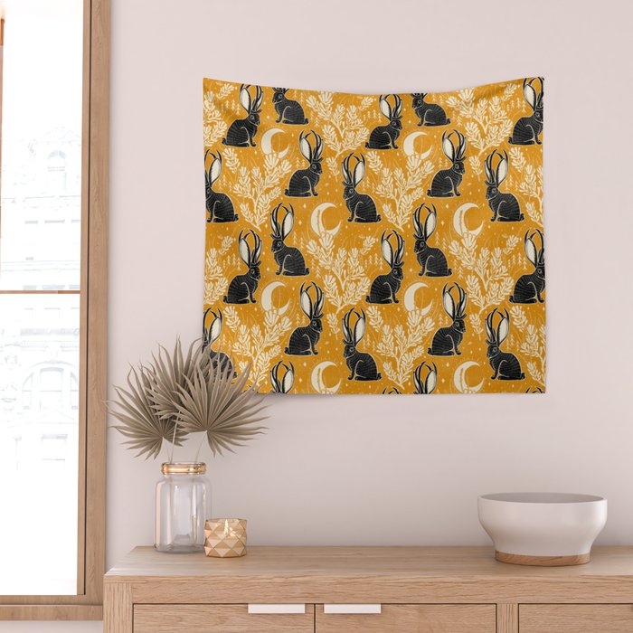 Jackalope - marigold and black  Wall Tapestry Gallery Image 2