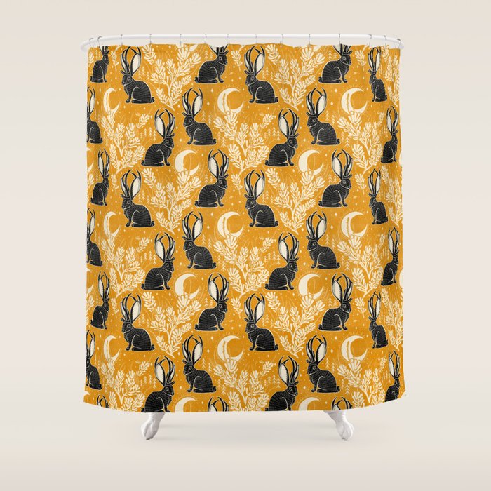 Jackalope - marigold and black  Shower Curtain Gallery Image 1