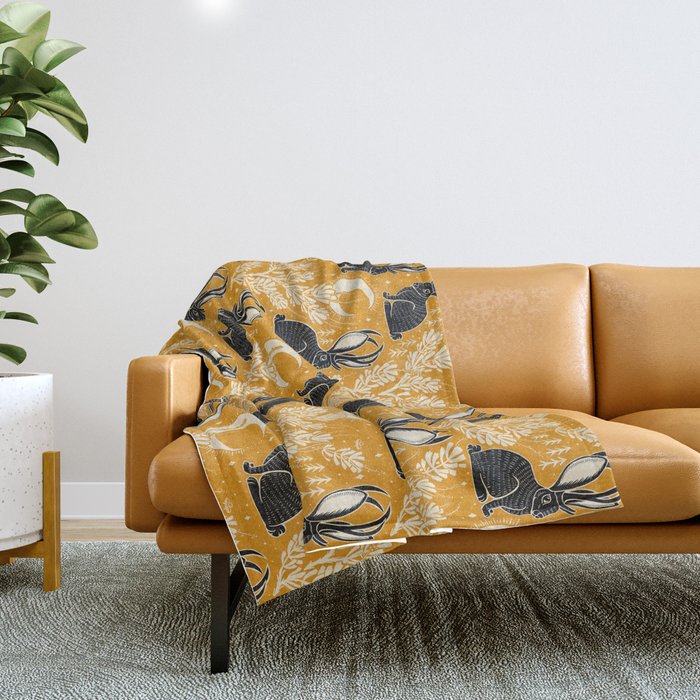 Jackalope - marigold and black  Throw Blanket Gallery Image 1