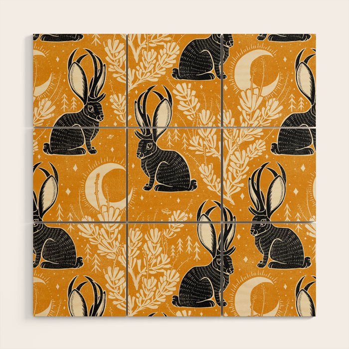 Jackalope - marigold and black  Wood Wall Art Gallery Image 1