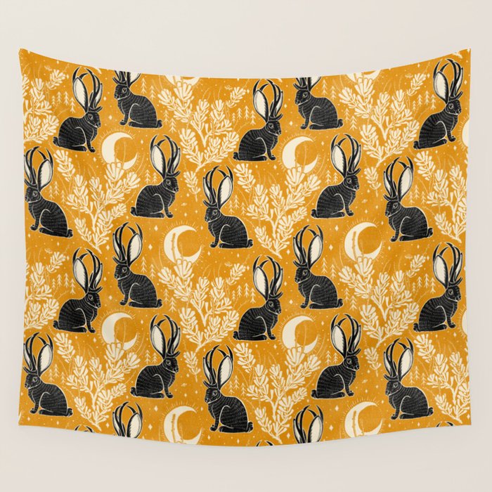 Jackalope - marigold and black  Wall Tapestry Gallery Image 1
