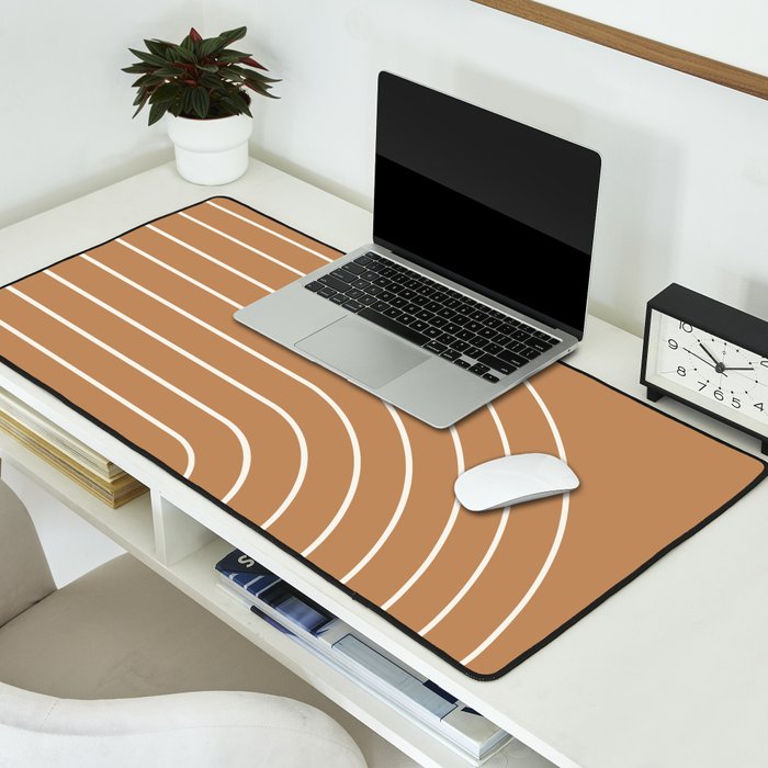 Minimal Arch XLVIII Peach Orange Modern Geometric Lines Desk Mat Gallery Image 2