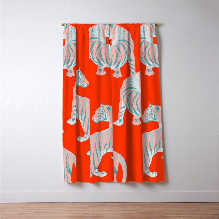 Exotic Pink Tigers on Bold Orange Animal Pattern Window Curtain Gallery Image 3