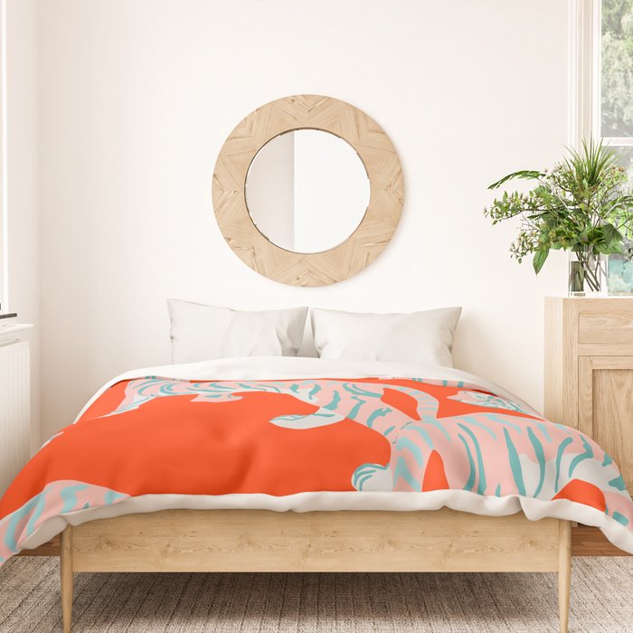 Exotic Pink Tigers on Bold Orange Animal Pattern Duvet Cover Gallery Image 3