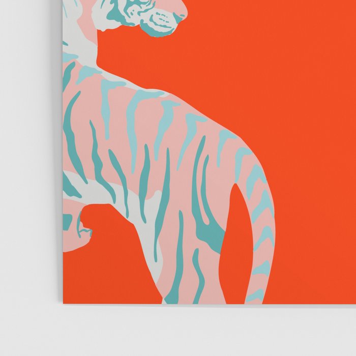 Exotic Pink Tigers on Bold Orange Animal Pattern Poster Gallery Image 3