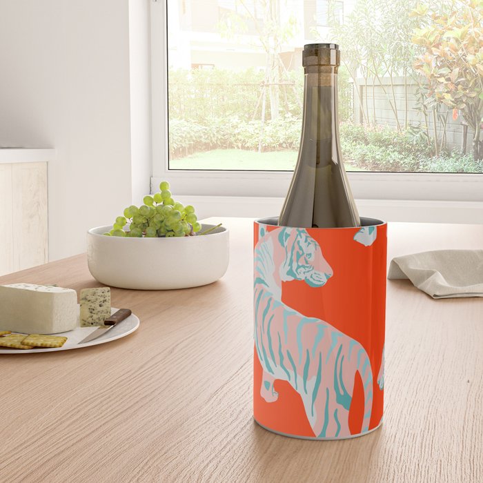Exotic Pink Tigers on Bold Orange Animal Pattern Wine Chiller Gallery Image 4