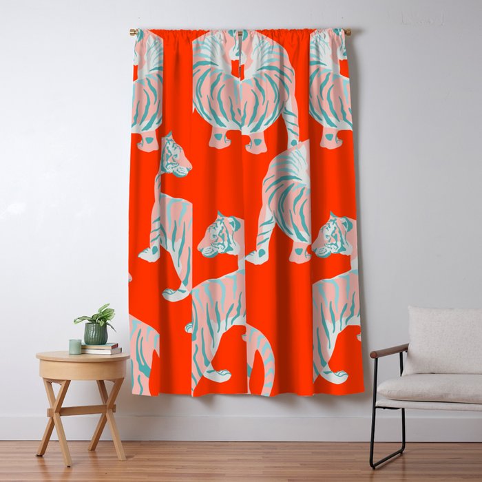Exotic Pink Tigers on Bold Orange Animal Pattern Window Curtain Gallery Image 5