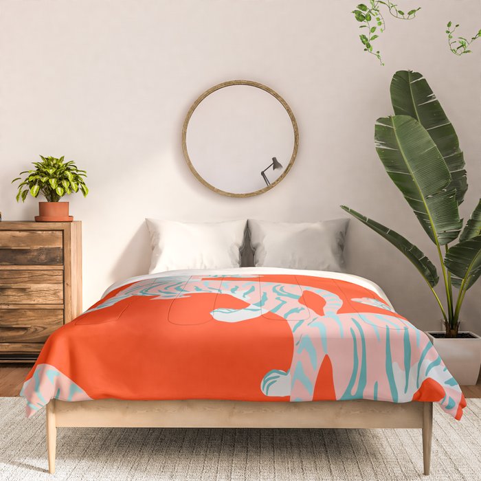 Exotic Pink Tigers on Bold Orange Animal Pattern Comforter Gallery Image 3