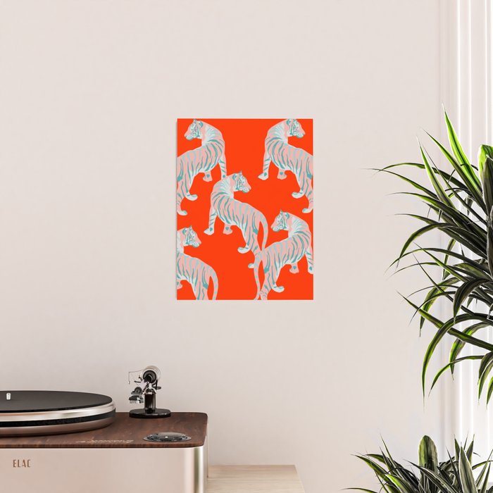 Exotic Pink Tigers on Bold Orange Animal Pattern Poster Gallery Image 2