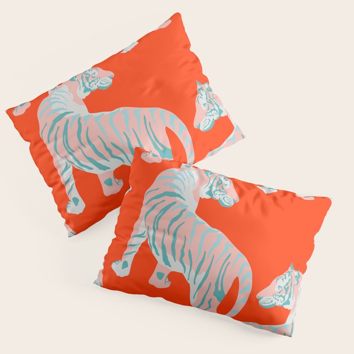 Exotic Pink Tigers on Bold Orange Animal Pattern Pillow Sham Gallery Image 3
