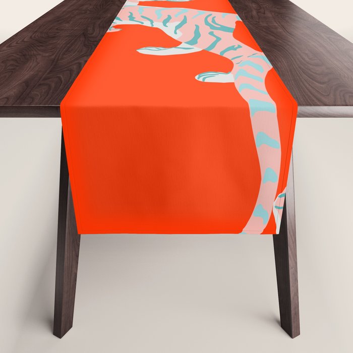 Exotic Pink Tigers on Bold Orange Animal Pattern Table Runner Gallery Image 1
