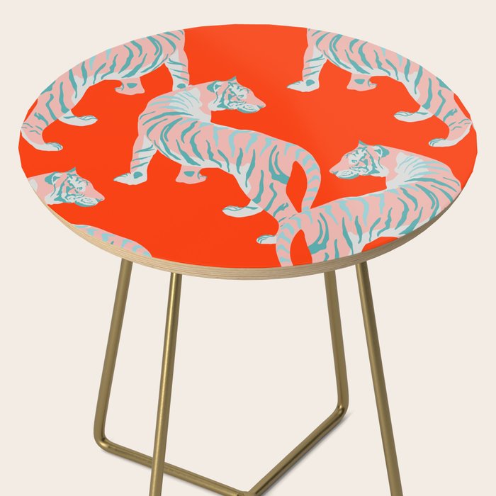 Exotic Pink Tigers on Bold Orange Animal Pattern Side Table Gallery Image 2